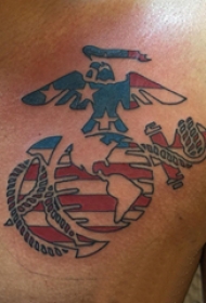 纹身胸部男 男生胸部旗帜和老鹰纹身图片