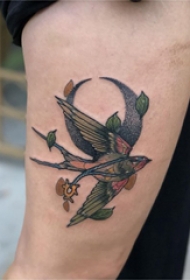 手臂纹身素材 男生手臂上月亮和小鸟纹身图片