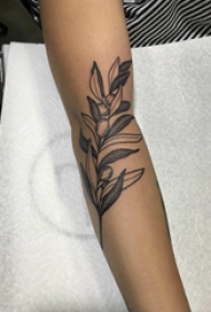 手臂纹身素材 女生手臂上黑色的植物纹身图片