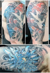 日式菊花纹身 男生手臂上日式菊花纹身图片