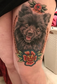 小狗纹身图案 女生大腿上小狗纹身图片