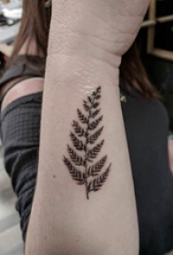 手臂纹身图片 女生手臂上黑色的叶子纹身图片