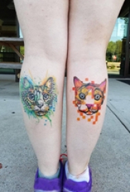 小清新猫咪纹身 女生小腿上小清新猫咪纹身图片