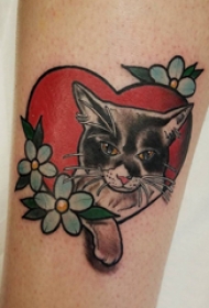 小清新猫咪纹身 女生手臂上花朵和猫咪纹身图片