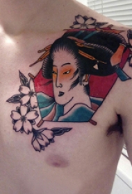 日本艺妓纹身图片 男生胸部日本艺妓纹身图片