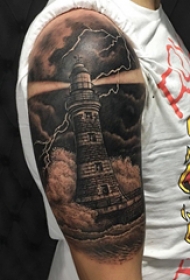 纹身灯塔 男生手臂上灯塔纹身图案