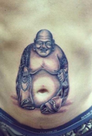 弥勒佛纹身肚子 男生腹部黑色的弥勒佛纹身图片