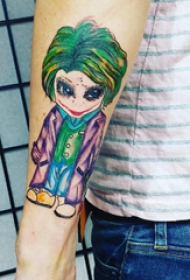 手臂纹身图片 男生手臂上彩色的卡通小丑纹身图片