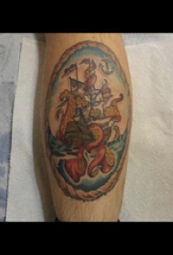 纹身小帆船 男生小腿上帆船纹身图案