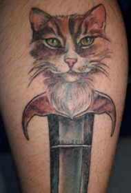 小猫咪纹身 男生小腿上小猫咪纹身图片