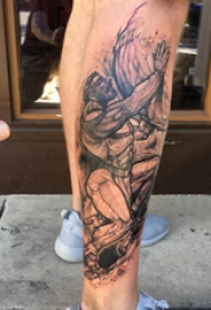 人物纹身图片 男生小腿上人物纹身图片