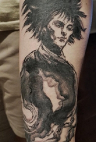 中国风泼墨纹身 男生手臂上黑色的人物纹身图片