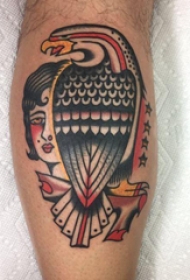 老鹰和女人纹身图案  男生手臂上老鹰和女人纹身图片