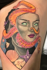 人物肖像纹身  女生大腿上创意的人物肖像纹身图片