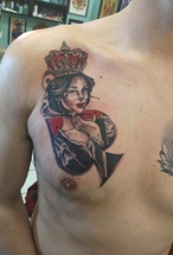 黑桃图案纹身 男生胸上黑桃和人物纹身图片