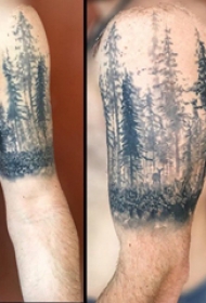 树林纹身图案  男生手臂上创意的树林纹身图片