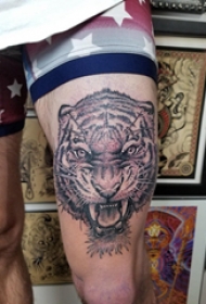 卡通老虎纹身图案 男生大腿上黑色的老虎纹身图片