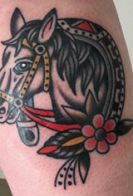 欧美小腿纹身 男生小腿上花朵和马纹身图片
