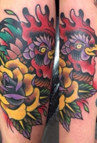 纹身图案花朵 女生小腿上花朵和公鸡纹身图片