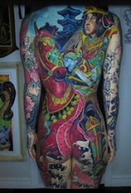 女满背纹身 女生后背上马和人物纹身图片