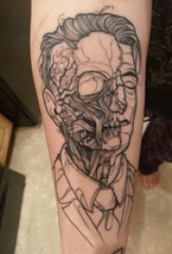 恐怖纹身  女生手臂上黑灰的恐怖纹身图片