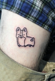 小狗纹身图片  男生大腿上极简的小狗纹身图片