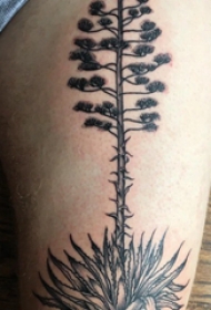大腿纹身男 男生大腿上黑色的植物纹身图片