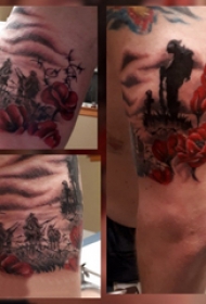 罂粟纹身  男生大臂上彩绘的罂粟纹身图片