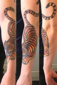 纹身老虎  男生手臂上彩绘的老虎纹身图片