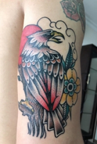 纹身老鹰图片  女生手臂上老鹰和花朵纹身图片