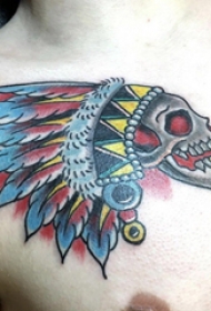 印第安人纹身  男生胸上彩绘的印第安人纹身图片