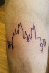 欧美建筑纹身 男生小腿上黑色的建筑轮廓纹身图片