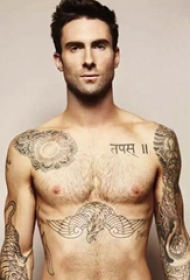 美国纹身明星  亚当.莱文身上黑灰色的动物纹身图片