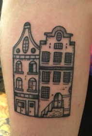 欧美小腿纹身 男生小腿上黑色的别墅纹身图片