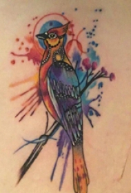 大腿纹身传统 女生大腿上植物和鸟纹身图片