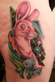 垂耳兔子纹身 女生大腿上蘑菇和兔子纹身图片