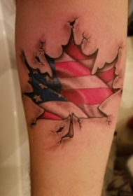 植物纹身 男生手臂上国旗和枫叶纹身图片