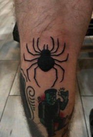 纹身蜘蛛 男生小腿上黑色的蜘蛛纹身图片