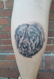 欧美小腿纹身 男生小腿上黑色的小狗纹身图片