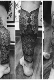纹身黑色 男生小腿上黑色的梵花纹身图片