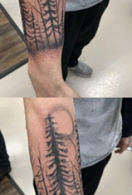纹身树枝 男生手臂上黑灰色的树纹身图片