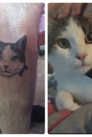 超写实纹身 男生小腿上黑色的猫咪纹身图片