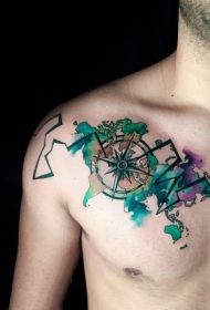 纹身指南针   多款水彩泼墨的指南针纹身图案