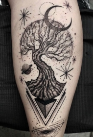 一组腿部优秀的黑灰点刺纹身作品欣赏