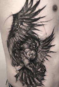 暗黑翅膀：适合男性的一组霸气黑色线条翅膀纹身图案
