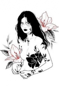 创意的一组女郎黑灰纹身手稿图片