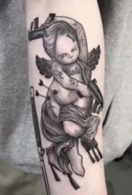 暗黑风格的天使爱神丘比特纹身图案