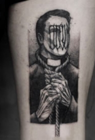 欧美暗黑风格的点刺人物纹身图