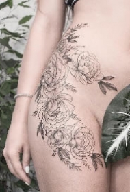 女生大腿素花纹身 18款性感女神的大腿素花纹身图案