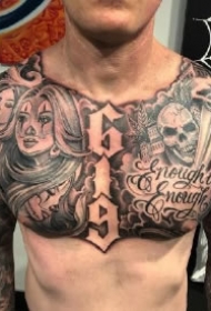 男性纹身花胸 男性胸前的9款黑色大花胸纹身图案
